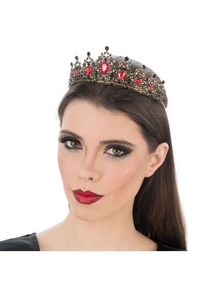 COURONNE DIADEME GOTHIQUE DIAMANTS ROUGES ET NOIRS 14.5CM X 17CM X 5.5CM