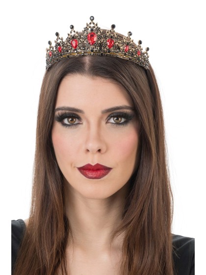 COURONNE DIADEME GOTHIQUE DIAMANTS ROUGES ET NOIRS 14.5CM X 17CM X 5.5CM