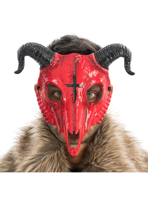 MASKE SKELETT BETE HÖRNER ROT 28CM X 9CM X 24CM