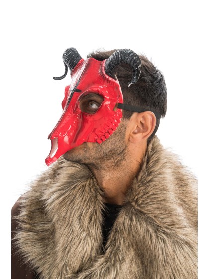 MASKE SKELETT BETE HÖRNER ROT 28CM X 9CM X 24CM