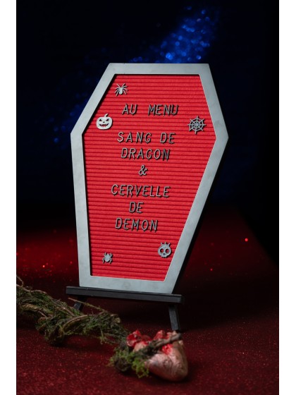 RED FELT COFFIN LETTER BOARD 28.5CM X 2CM X 40CM
