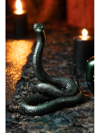 POLYRESIN IRIDESCENT GREEN SNAKE 16.5CM X 12CM X 18CM