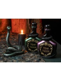 POLYRESIN VIPER VENOM BOTTLE - 2 ASSORTED COLORS GREEN AND PURPLE 12CM X 8CM X 20.5CM