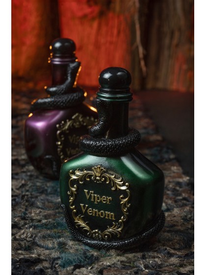 POLYRESIN VIPER VENOM BOTTLE - 2 ASSORTED COLORS GREEN AND PURPLE 12CM X 8CM X 20.5CM