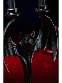 BLACK POLYRESIN BAT CANDLE HOLDER 21.5CM X 15.5CM X 34.8CM
