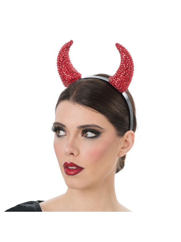 SERRE TETE CORNES DE DIABLESSE DIAMONDS ROUGE 18.5CM X 4CM X 22CM