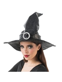 CHAPEAU SORCIERE SIMILI CUIR TEXTURE NOIR DIA 42CM X 28CM
