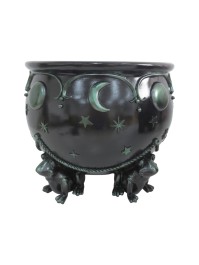 POLYRESIN CAULDRON WITH FROGS 33CM X 33CM X 27.5CM