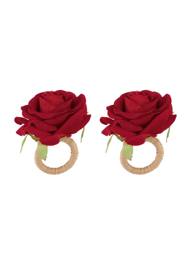 2 NAPKIN RINGS RED ROSES 6CM X 8CM X 8CM