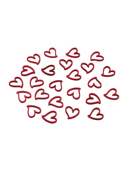 24 RED WOODEN HEARTS CONFETTI 2CM X 2CM X 0.1CM