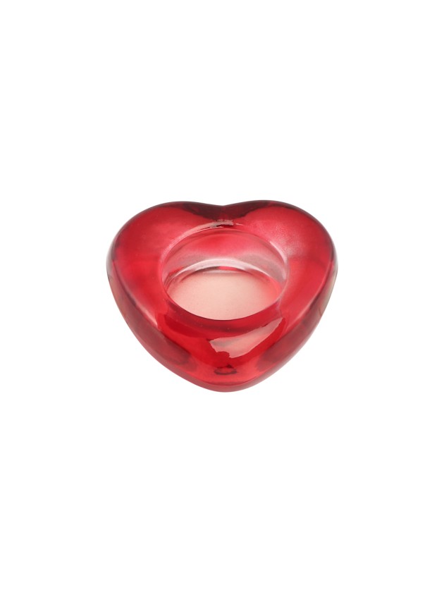 RED GLASS CANDLEHOLDER HEART SHAPE 8CM X 8CM X 2.6CM