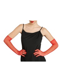 GANTS FILET ROUGE AVEC STRASS TU - 45CM
