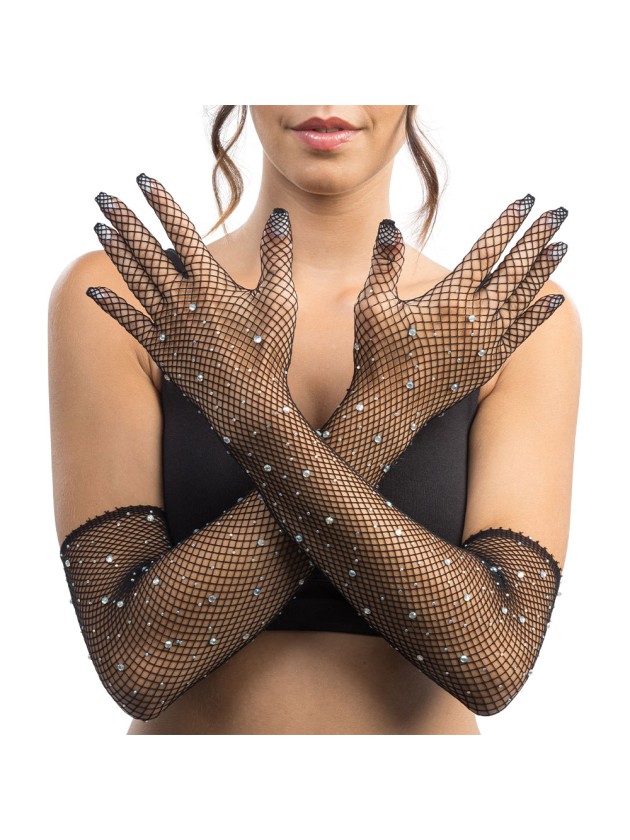 GANTS FILET NOIR AVEC STRASS TU - 45CM