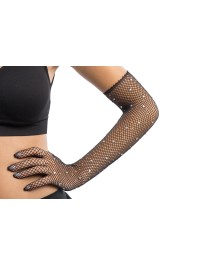 HANDSCHUHE NETZ SCHWARZ MIT STRASS Einheitsgröße - 45CM