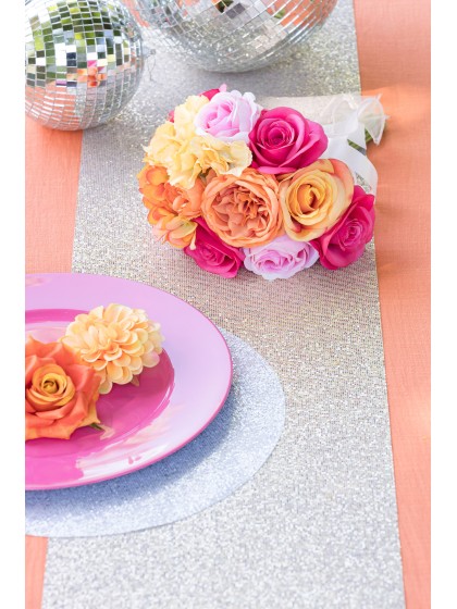 SILVER SHIMMER TABLE RUNNER 28CM X 3M