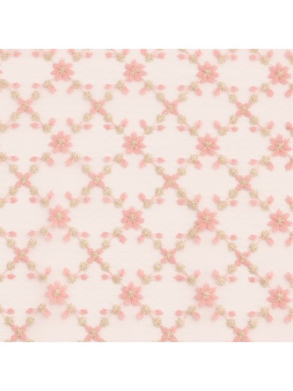 GOLDEN PINK FLOWERS CHRISTY EMBROIDED TABLE RUNNER 25CM X 3M