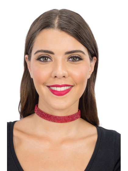 HALSKETTE RAS AUS HALS STRASS ROT 40CM X 1.7CM