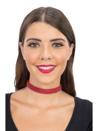 COLLIER RAS DE COU STRASS ROUGE 40CM X 1.7CM