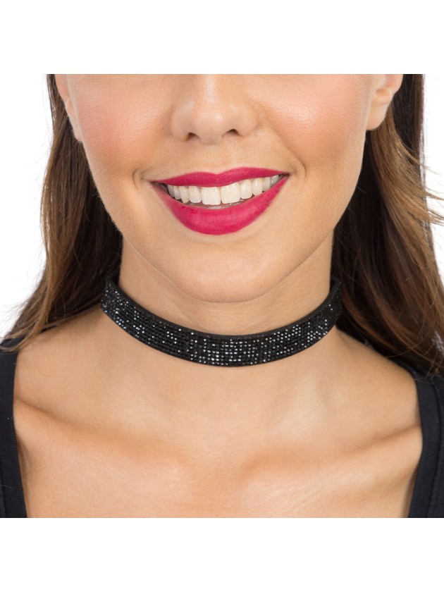 HALSKETTE RAS AUS HALS STRASS SCHWARZ 40CM X 1.7CM