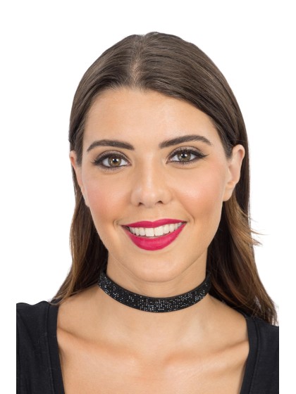 COLLIER RAS DE COU STRASS NOIR 40CM X 1.7CM