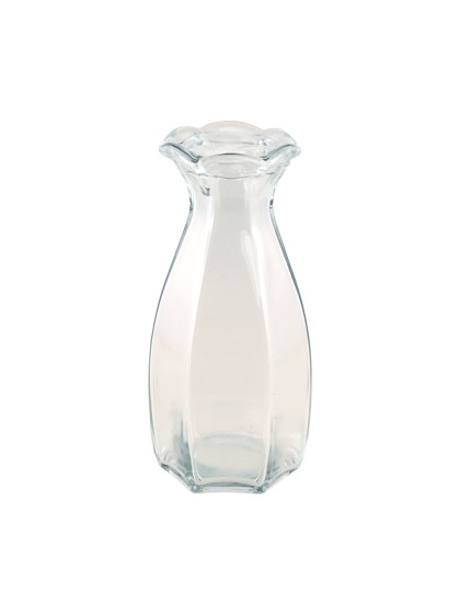 CLEAR COROLLE GLASS VASE DIA 9.2CM  X 8.3 CM X 20CM