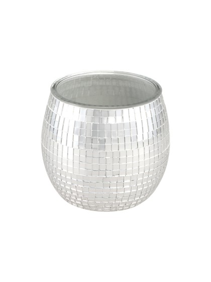 SILVER GLASS POT PARTY BALL STYLE DIA 10CM X 9CM