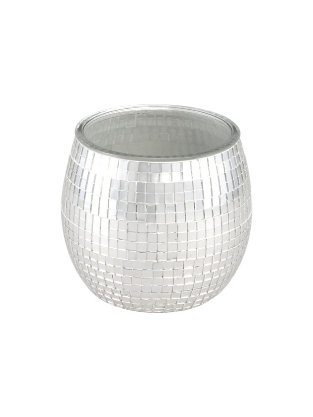 SILVER GLASS POT PARTY BALL STYLE DIA 10CM X 9CM