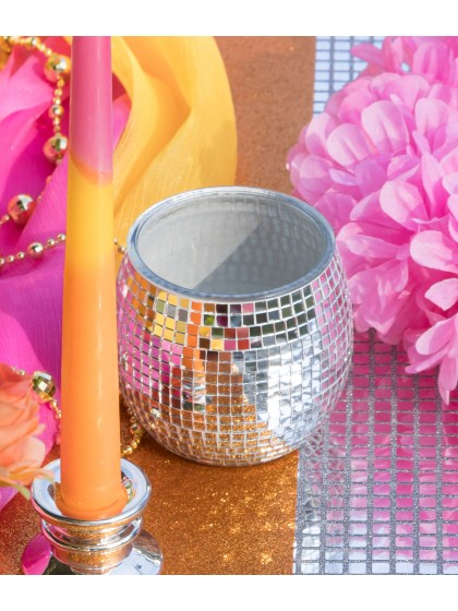 POT VERRE BOULE A FACETTES ARGENT DIA 10CM X 9CM