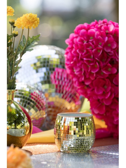 POT VERRE BOULE A FACETTES OR DIA 10CM X 9CM