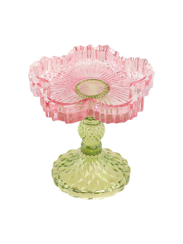 KERZENHALTER AUF FUSS GLAZE ROSE/VERT DIA 12CM X 11.5CM