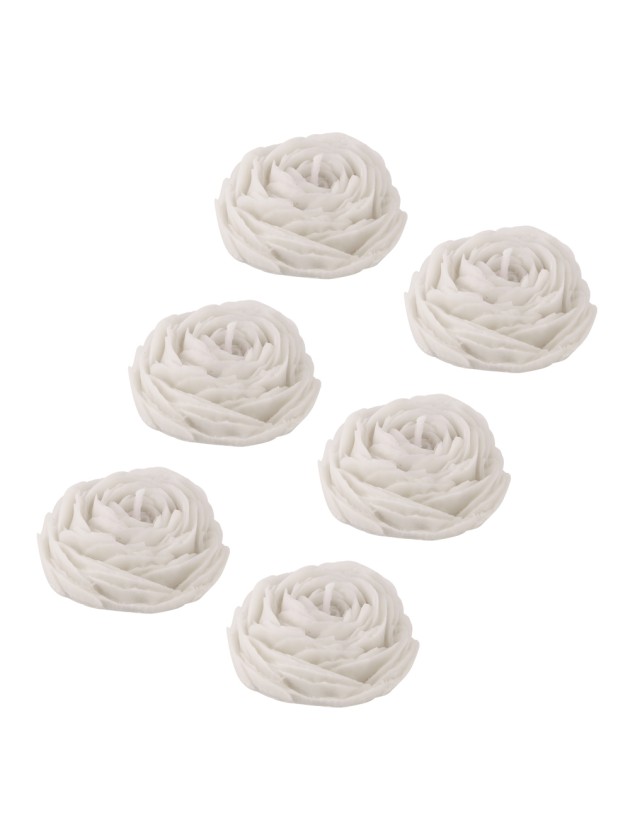 6 WHITE CAMELLIA CANDLES DIA 5.8CM X 2.4CM