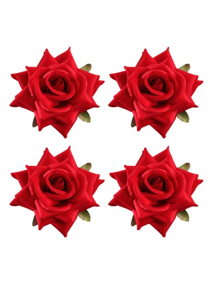 SET 4 ROSA EFFEKT SAMT ROT DIA 10CM X 5CM