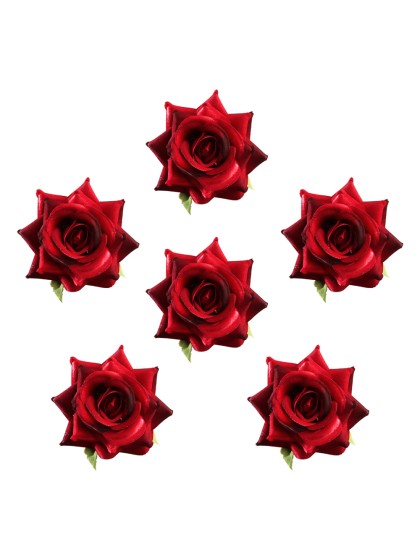 SET 6 RED ROSES VELVET EFFECT DIA 7CM X 4.5CM