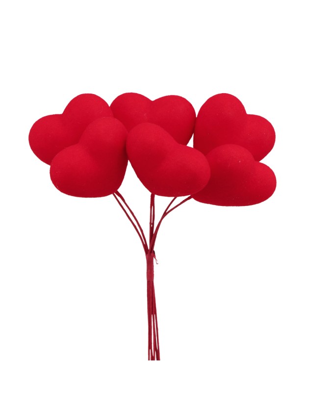BLUMENSTRAUSS 6 HERZEN GEFLÖCKT ROT 10CM X 4CM X 15CM