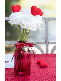 BLUMENSTRAUSS 6 HERZEN GEFLÖCKT ROT 10CM X 4CM X 15CM