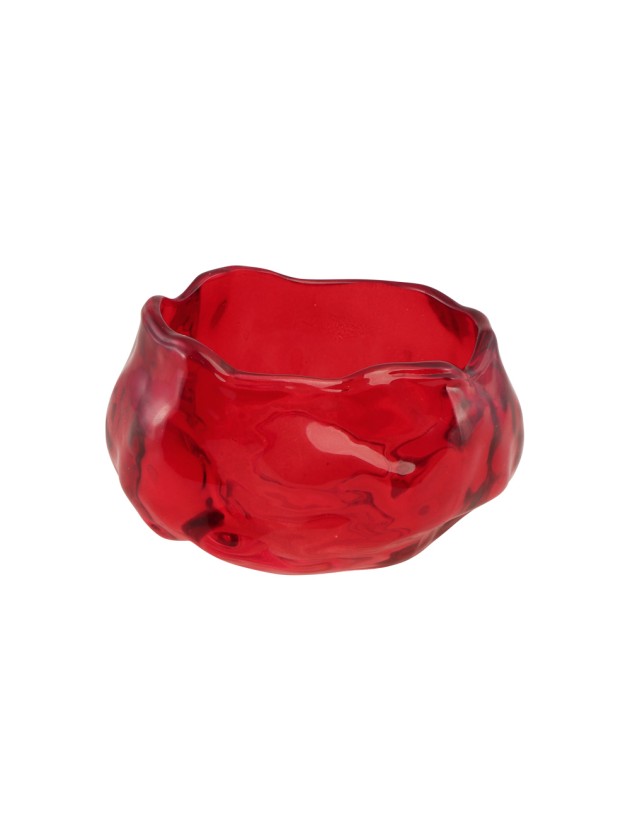 KERZENHALTER GLAS FORM KAMELIE ROT 6.5CM X 6.5CM X 3.7CM
