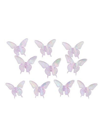SET 10 PAPILLONS ACRYLIQUE IRISE PARME 4CM X 3.5CM X 1.3CM