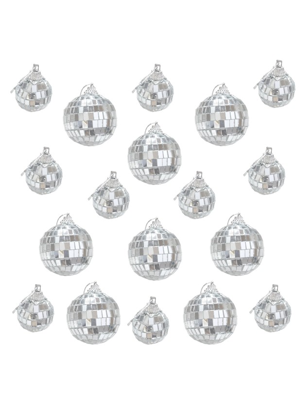BOITE DE 18 BOULES A FACETTES ARGENT 10PCS DIA 3CM / 8PCS DIA 5CM