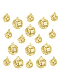 BOX OF 18 GOLD DISCO BALLS 10PCS DIA 3CM / 8PCS DIA 5CM