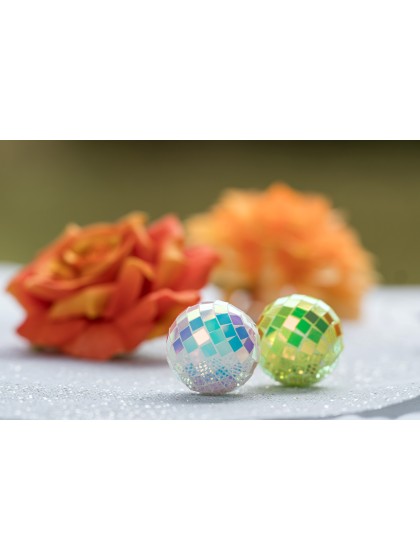 BOX OF 10 IRIDESCENT DISCO BALLS ASSORTED COLORS DIA 4CM 