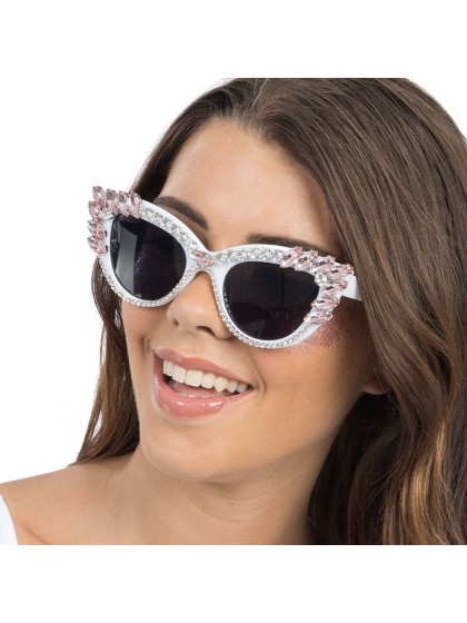LUNETTES BLANCHES BIG STRASS ROSE PASTEL 15CM X 15CM X 5.5CM