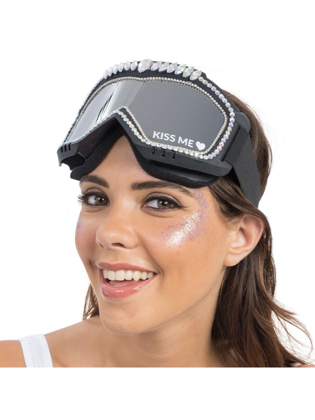 SILVER STRASS KISS ME SKI GOGGLES 19.5CM X 11CM