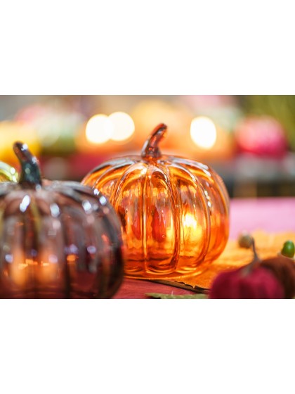 ORANGE SIENNA GLASS PUMPKIN DIA 15.8CM X 14.5CM