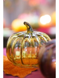 OLIVE GREEN GLASS PUMPKIN DIA 15.8CM X 14.5CM