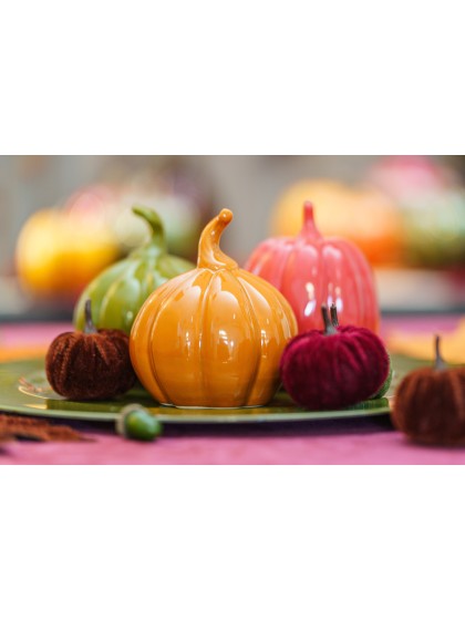 ASSORTED COLORED CERAMIC PUMPKINS - 2 SIZES - 4 ASS DIA 9.2CM X 10.3CM / DIA 8.5CM X 10.5CM
