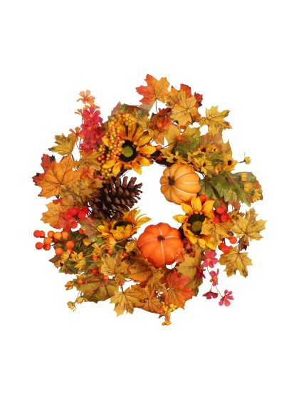 COURONNE AUTOMNALE TOURNESOLS ET CITROUILLES DIA 50CM X 12CM