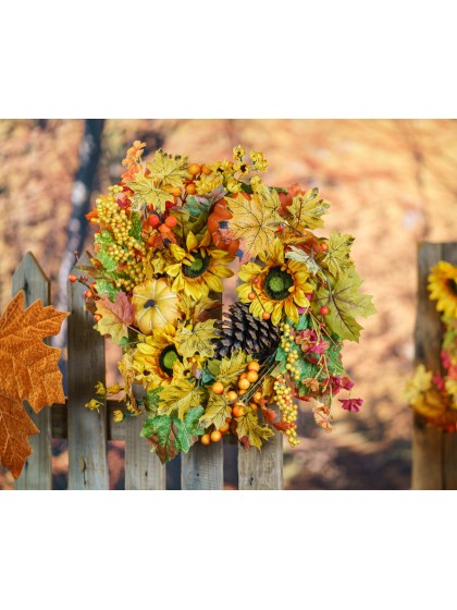 KRONE HERBST SONNENBLUMEN UND KÜRBISSE DIA 50CM X 12CM