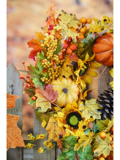 COURONNE AUTOMNALE TOURNESOLS ET CITROUILLES DIA 50CM X 12CM