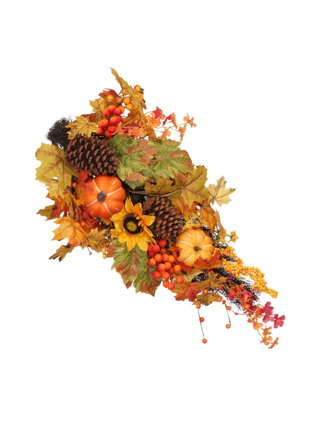 HARVEST HANGING OR TABLE CENTER SUNFLOWERS AND PUMPKINS 70CM X 40CM X 13CM