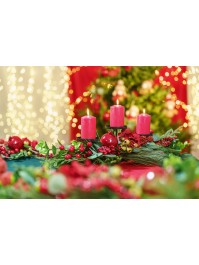 CENTRE DE TABLE 3 BOUGEOIRS RED BERRIES 75CM X 40CM X 20CM